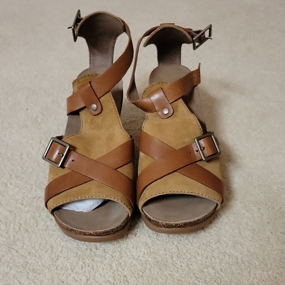 Dansko Tan and Brown Leather Sandals